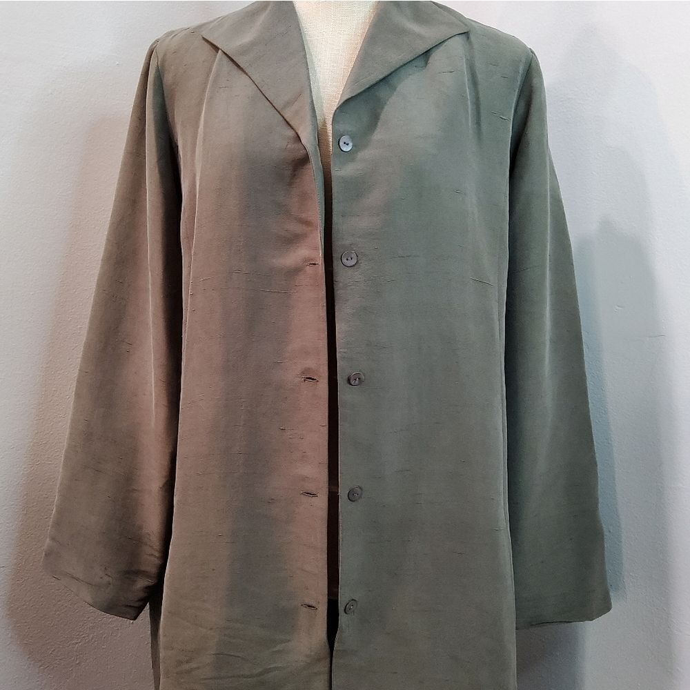 Eileen Fisher Silk Button Front Long Jacket Size L
